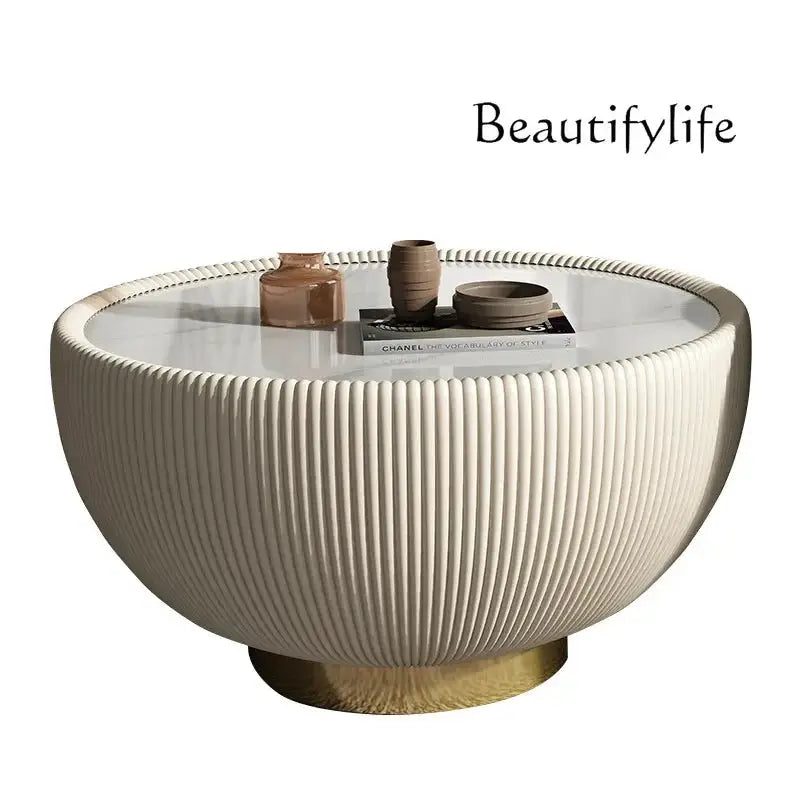 Italian Style Round Stone Coffee Table, Minimalist Luxury Design