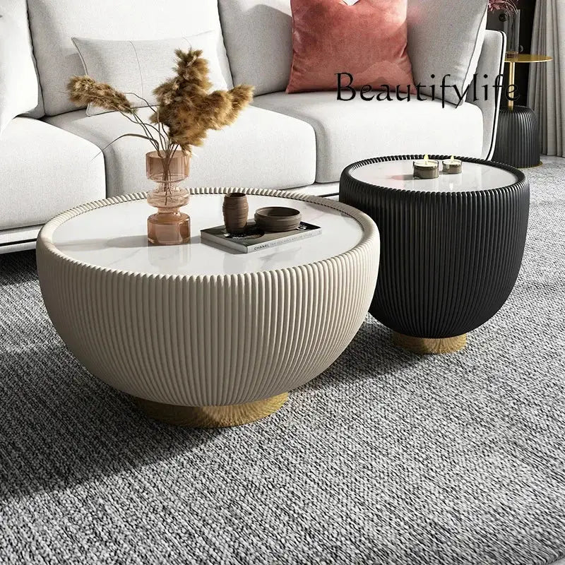 Italian Style Round Stone Coffee Table, Minimalist Luxury Design