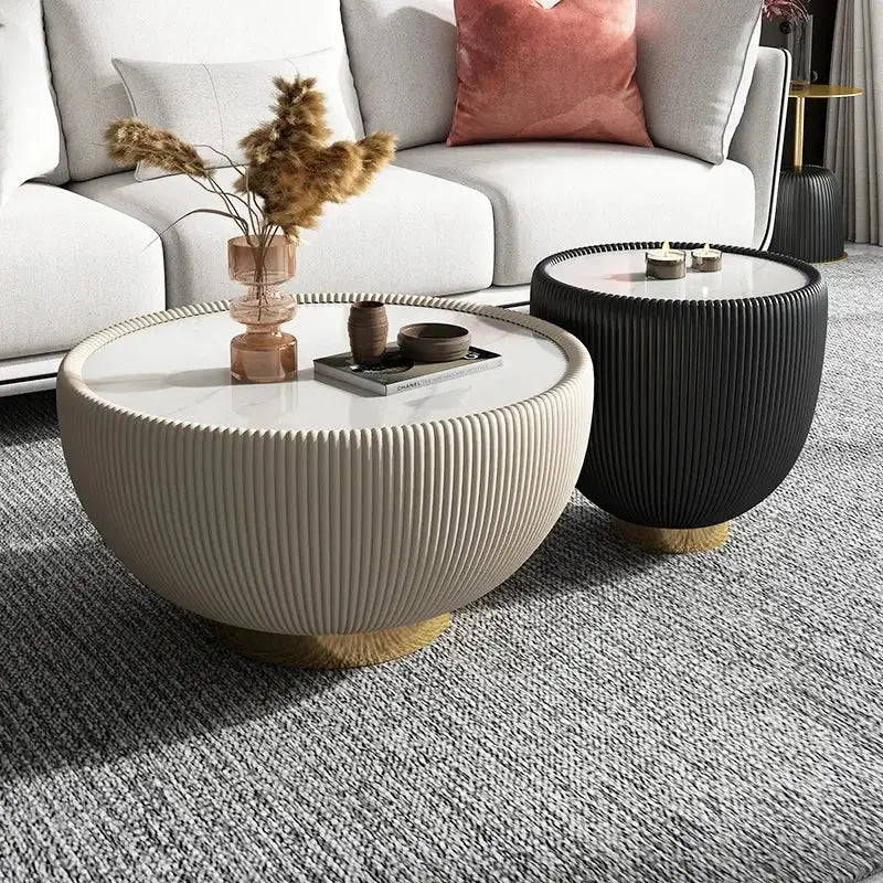 Italian Style Round Stone Coffee Table, Minimalist Luxury Design