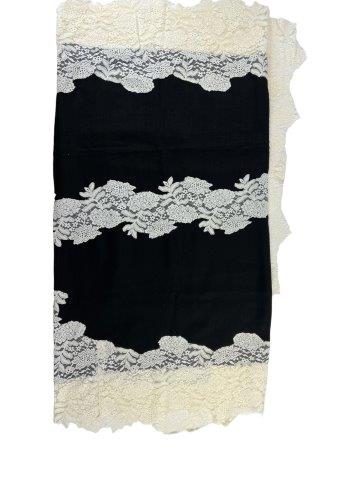 Black And White Wool and Silk Lace Scarf / Wrap