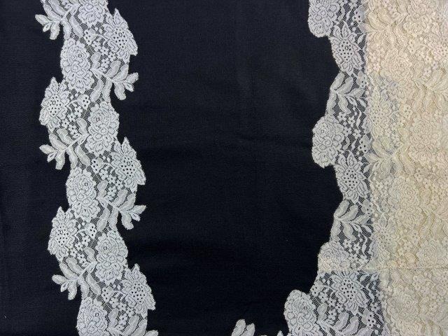 Black And White Wool and Silk Lace Scarf / Wrap